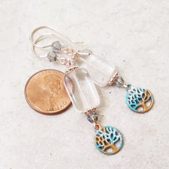 Hand Painted! Tree of Life Dangle Earrings! Rose Gold EarWires! Casual Boho Chic - Picture 6 of 8
